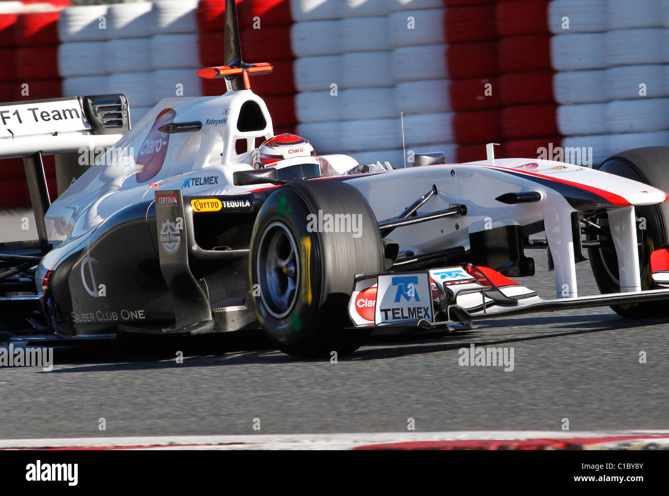 Formula One Sauber driver Kamui Kobayashi at Montmelo circuit Barcelona, Spain 2011 Stock Photo