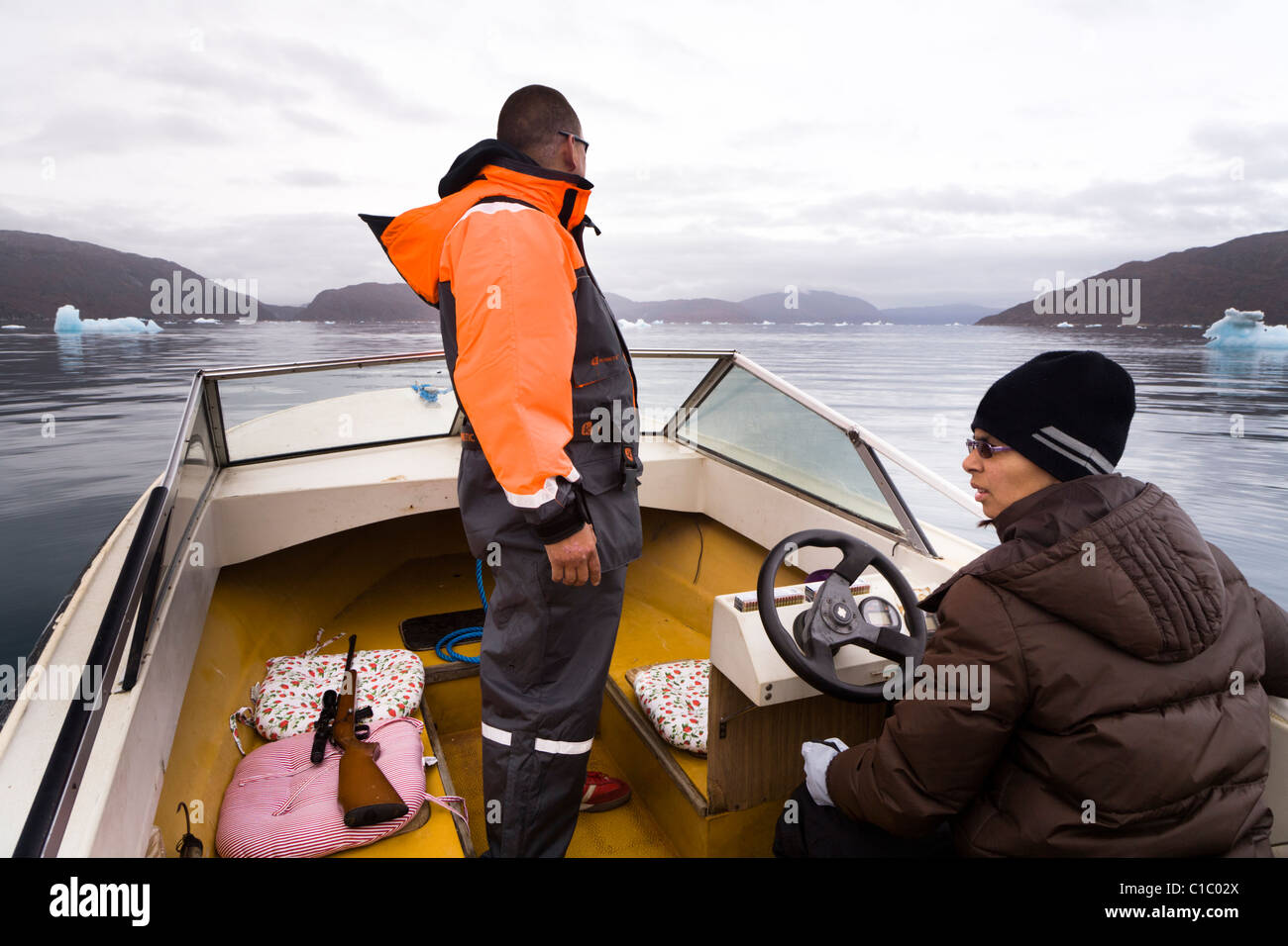 Husband and wife seal hunters, South Greenland Stock Photo