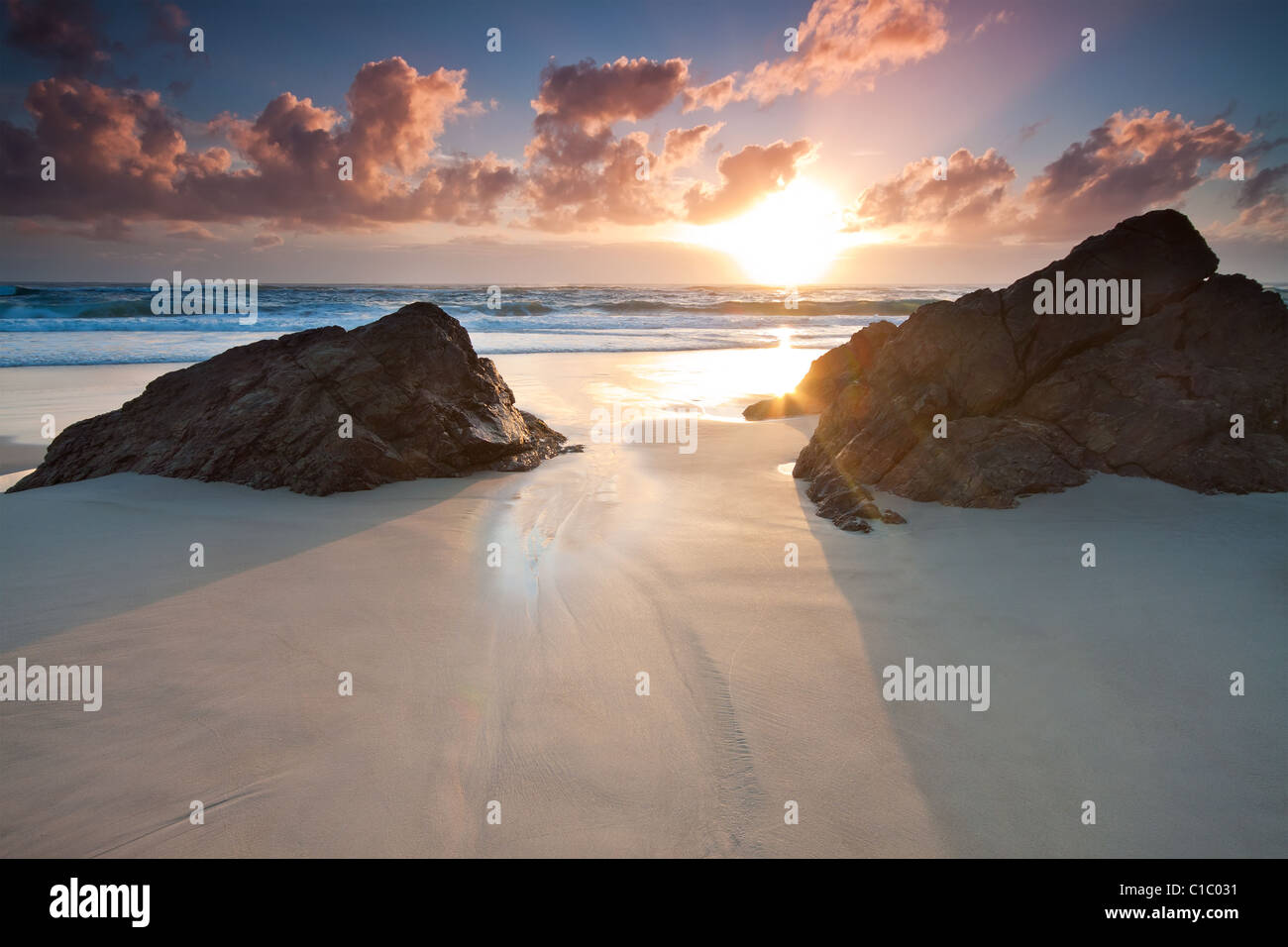 Australian seascape at sunrise (miami beach,queensland,australia) Stock Photo