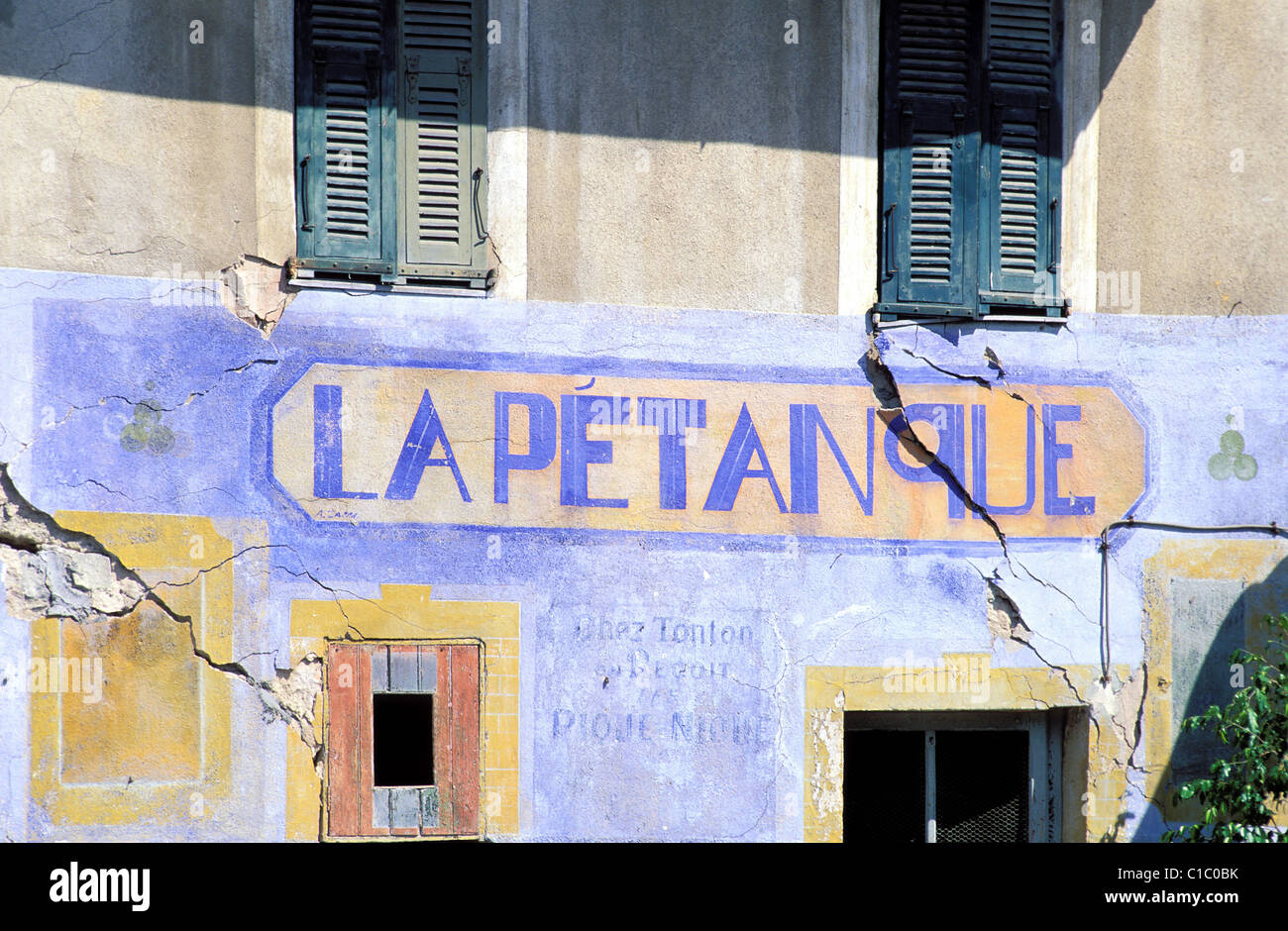 France, Alpes Maritimes, Valley of the Roya (hinterland of Nice), former village cafe called la petanque in la Bollene Vesubie Stock Photo