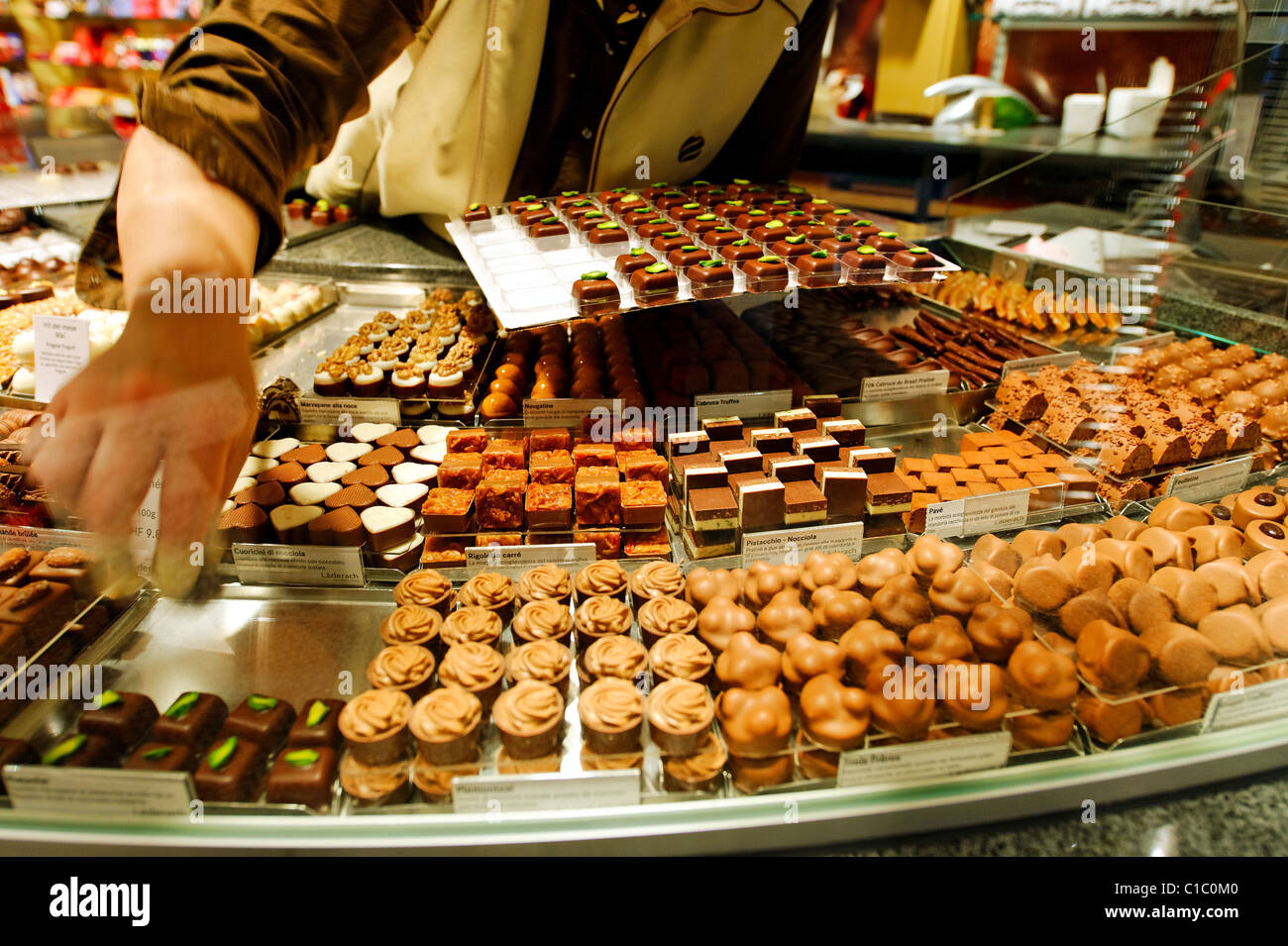 Chocolate shop Laderach Merkur, Via Nassa, Lugano, Switzerland, Europe Stock Photo Alamy