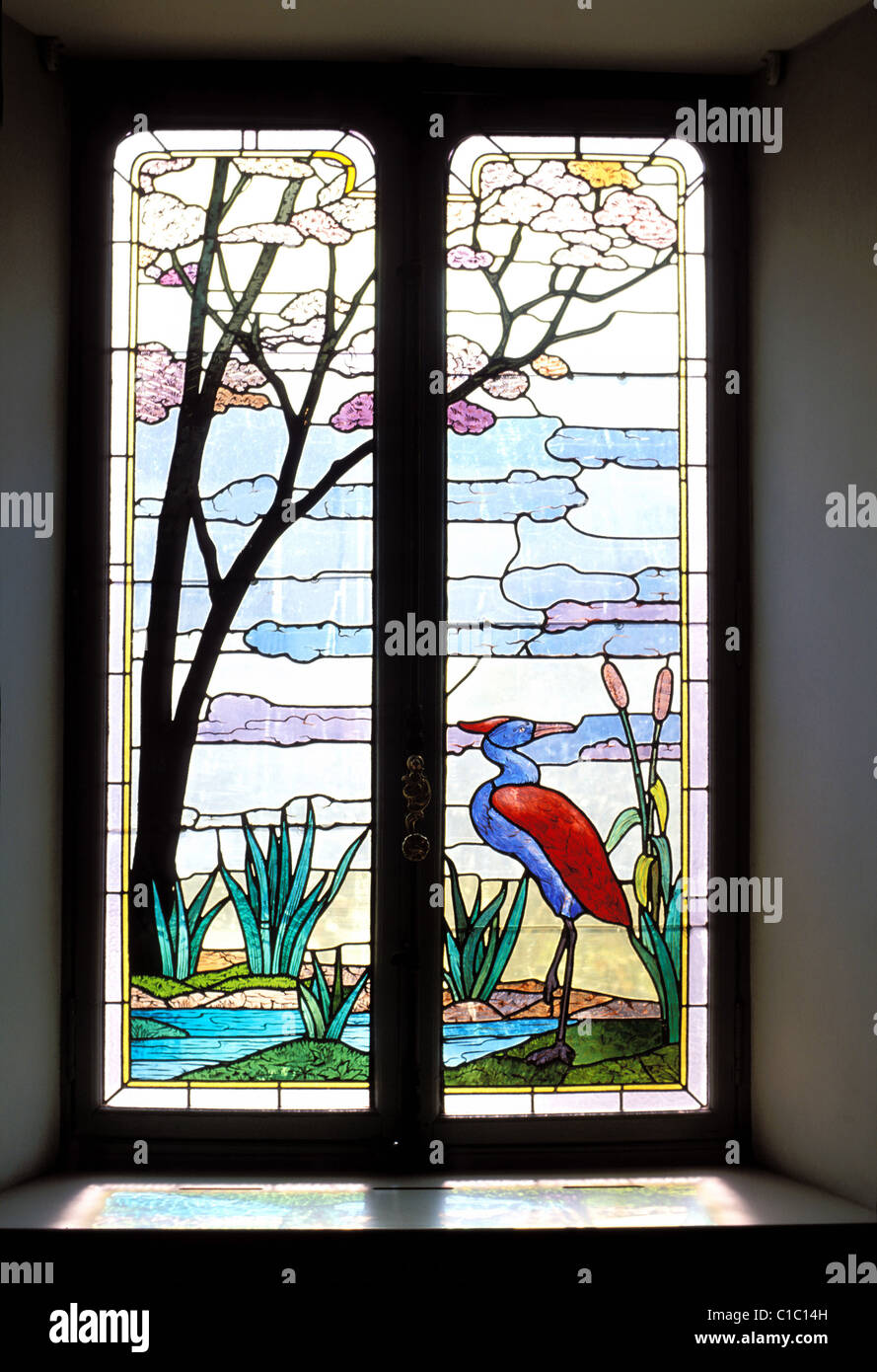 France, Doubs, municipal museum of Pontarlier stained glass modern style Stock Photo