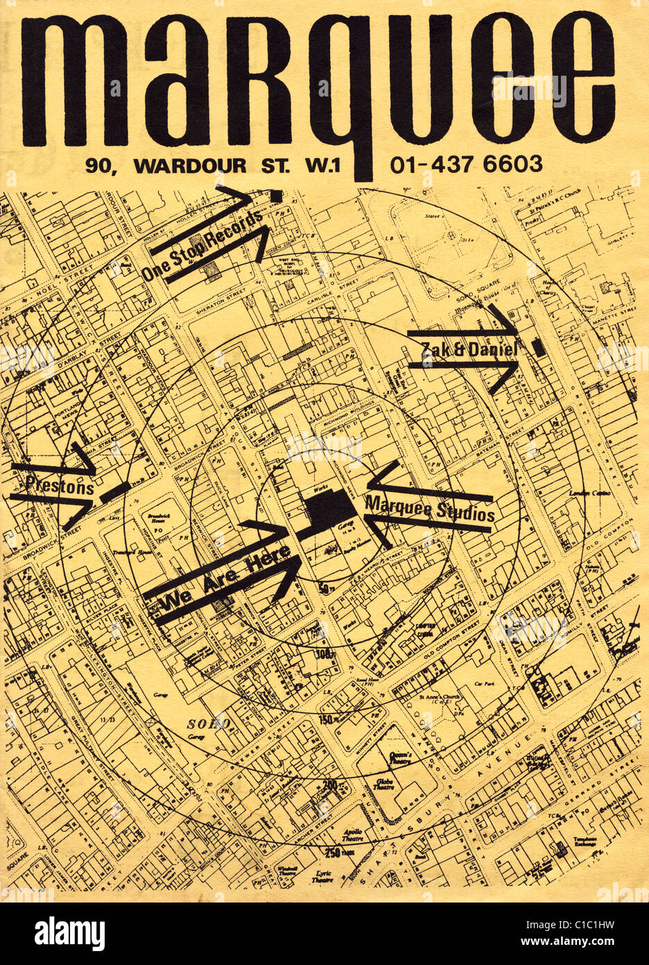 Handbill flyer for the legendary Marquee Club of Wardour Street Soho London September 1973 Stock Photo
