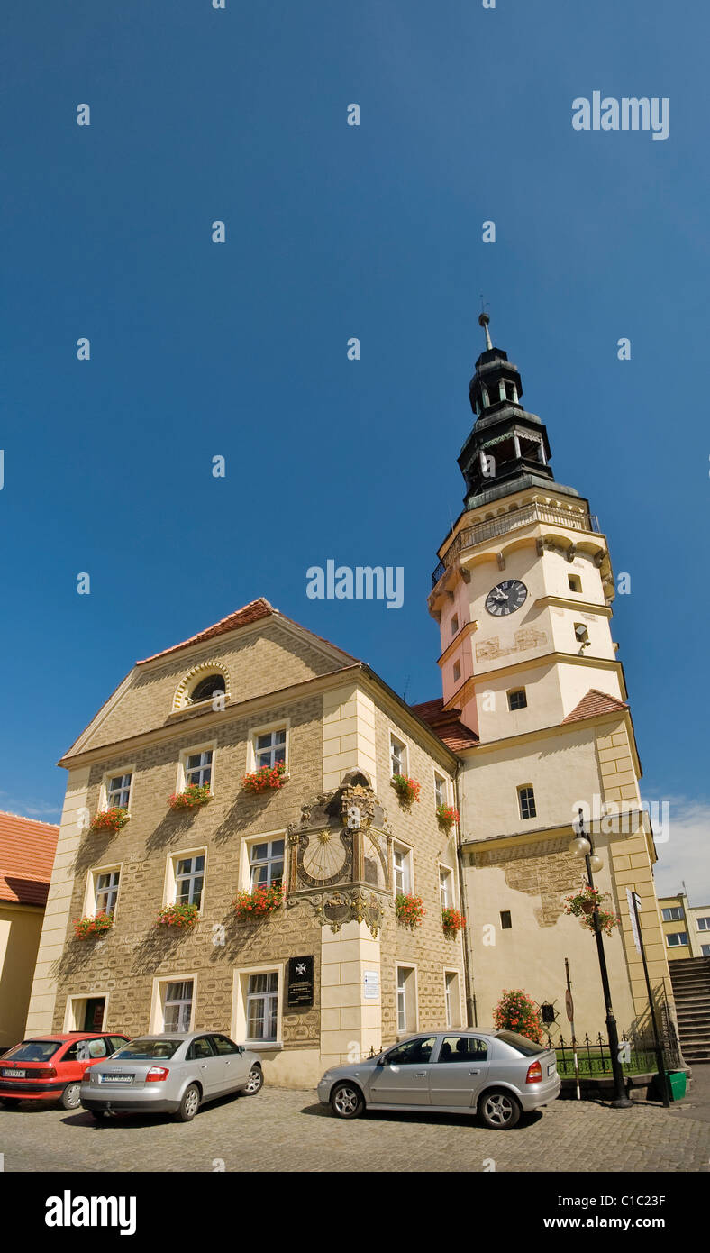 Town Hall at Rynek (Market Square) in Otmuchów, Opolskie, Upper Silesia, Poland Stock Photo