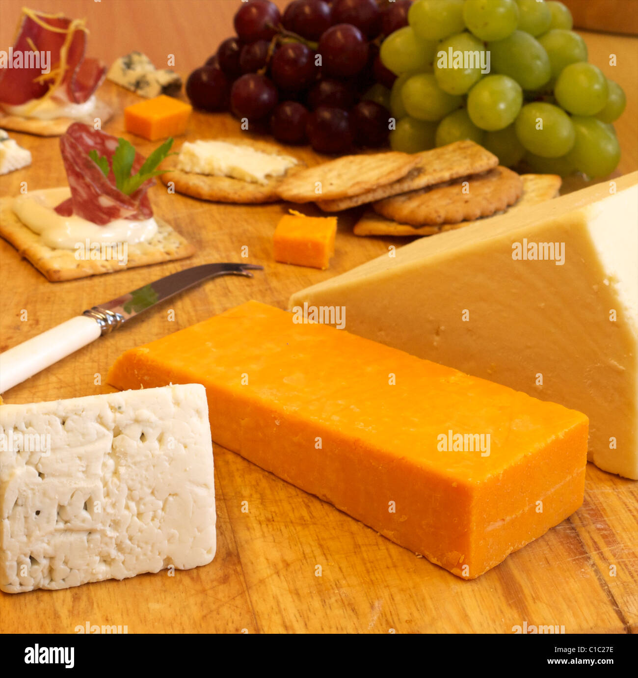 Selection of cheese and crackers Stock Photo Alamy