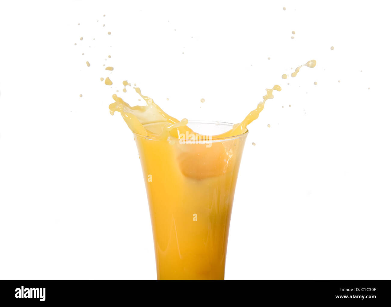 Splash with bubbles of fresh squeezed orange juice Stock Photo Alamy