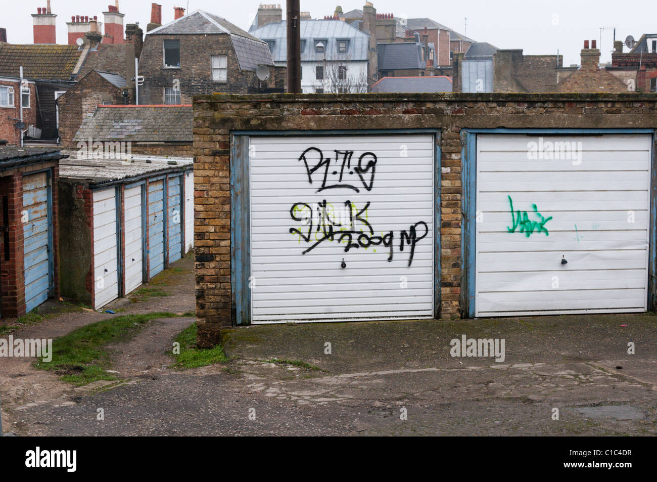 A garage court in Margate, Kent Stock Photo