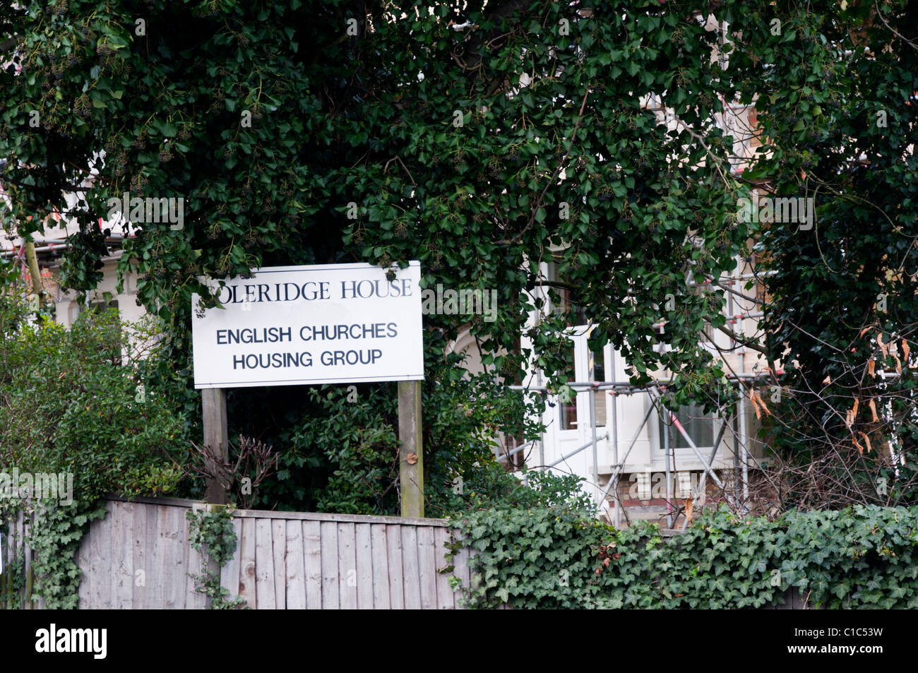 A sign for Coleridge House in Bromley, sheltered housing for the elderly run by English Churches Housing Group. Stock Photo
