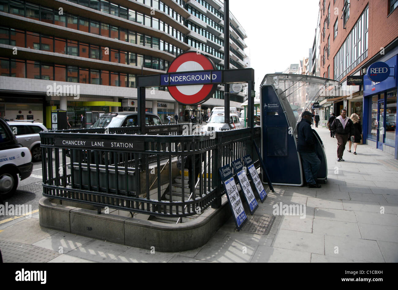 General View gv of the entrance to Chancery Lane underground station in London, England. Stock Photo
