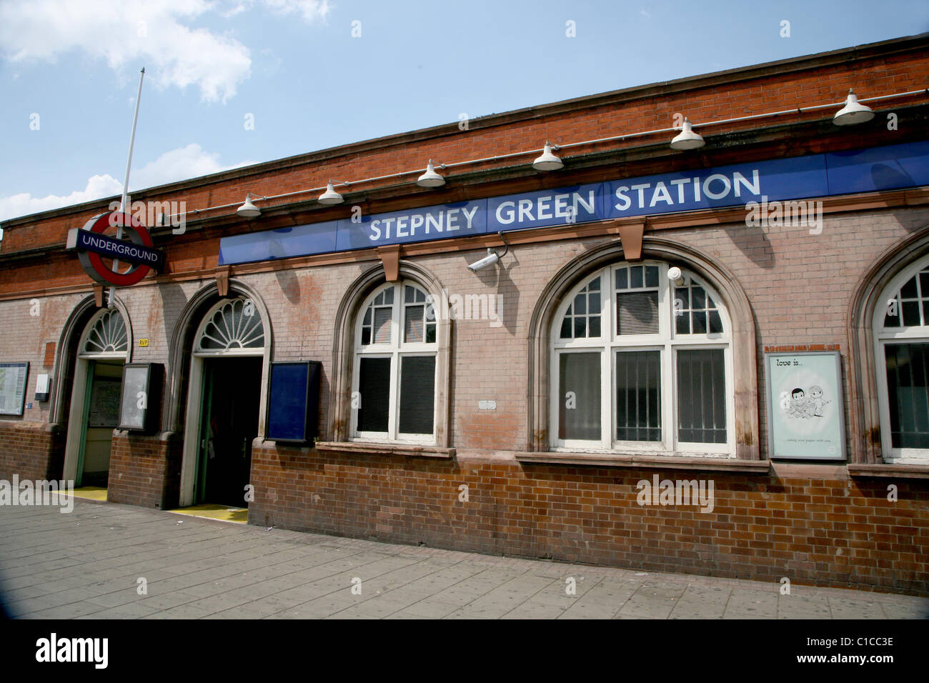 General View GV of Stepney Green underground station in Stepney Green, London, England. Stock Photo