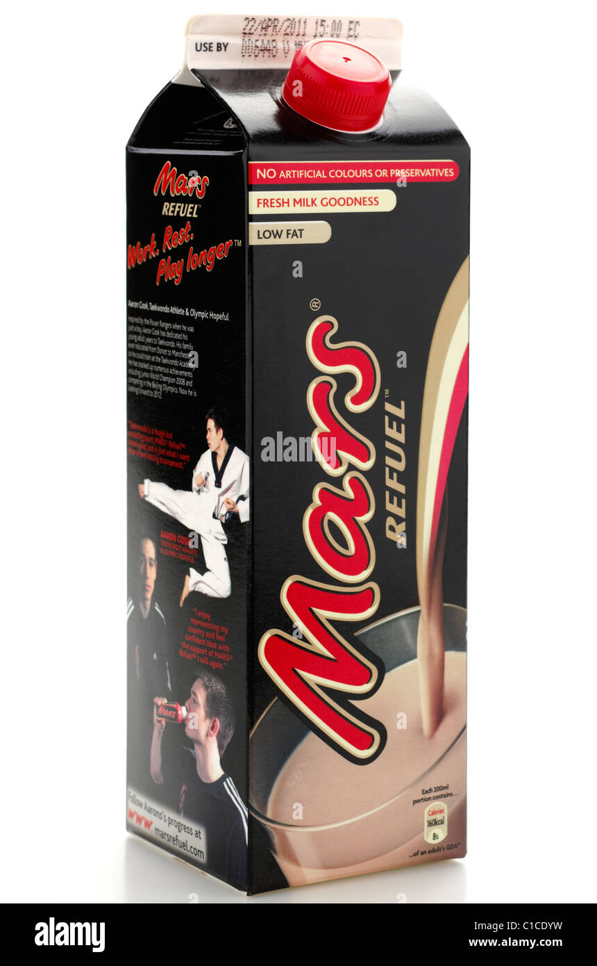 Carton of Mars refuel chocolate milk drink Stock Photo