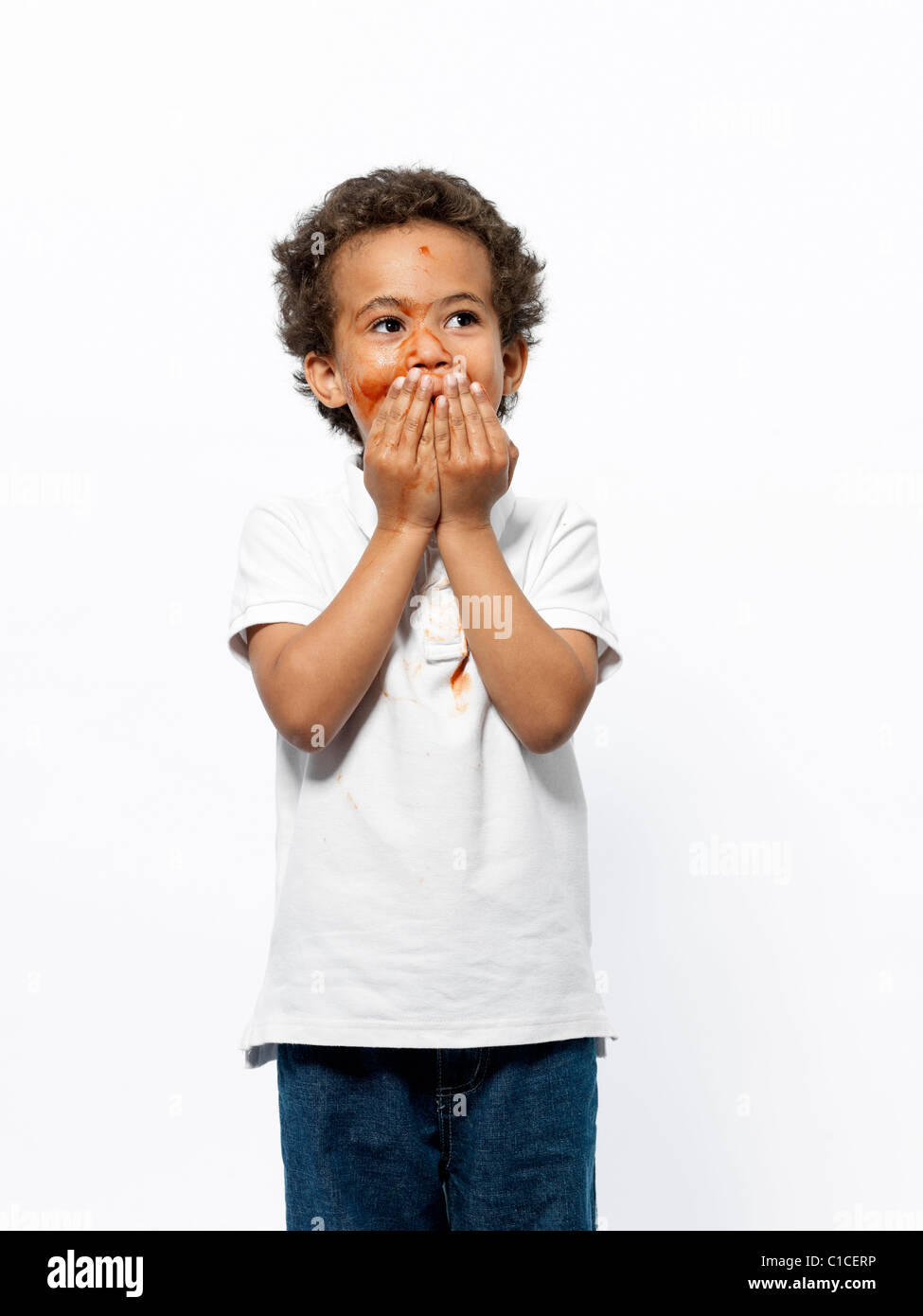 Boy covered in jam Stock Photo Alamy