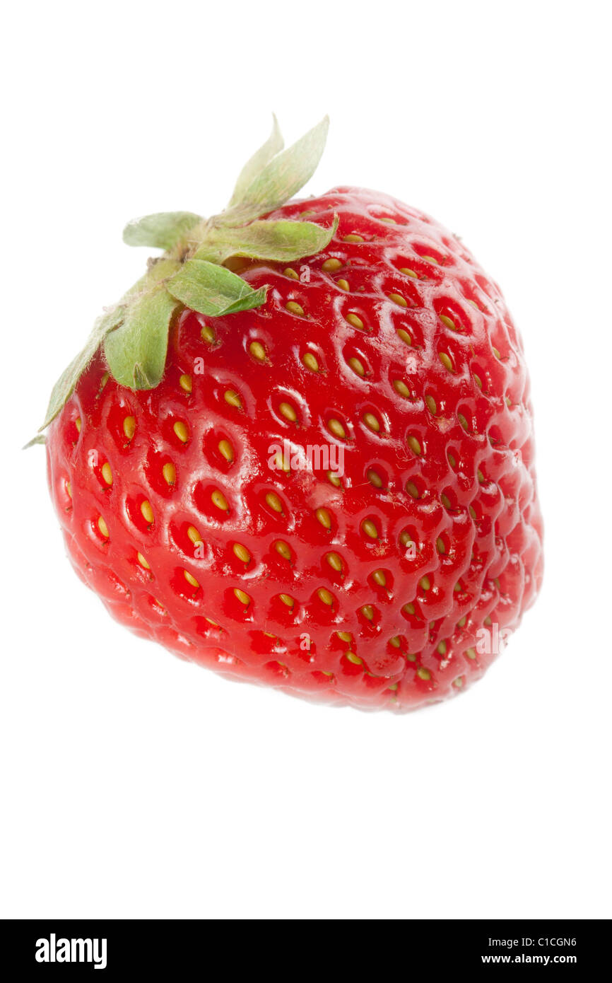 Ripe strawberry on white background close up Stock Photo - Alamy