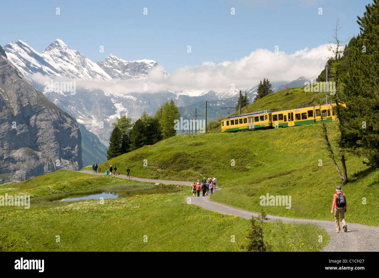 Scene just below Kleine Scheidegg in the Swiss Alps Stock Photo