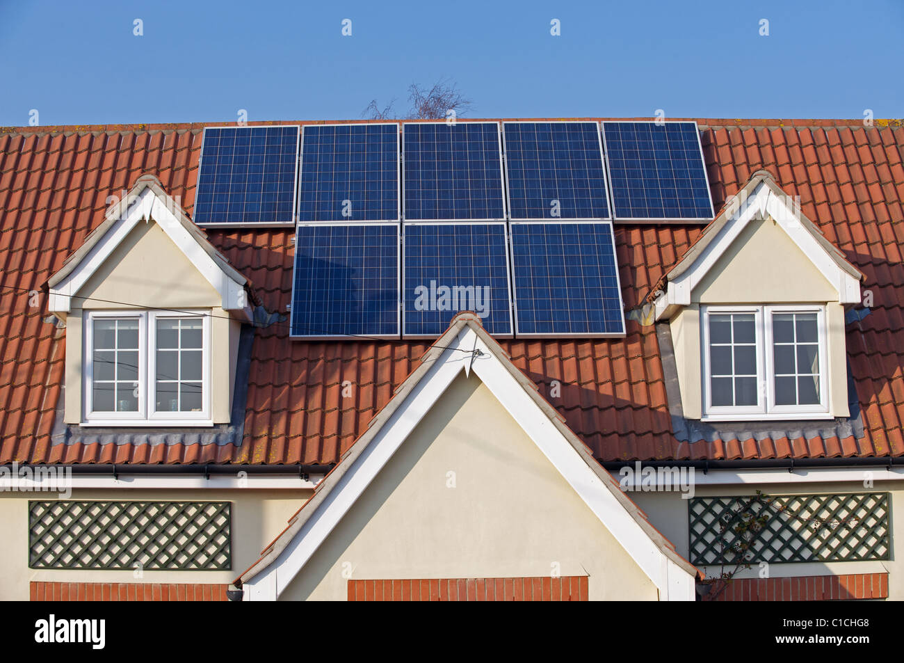 Solar energy panels fitted to residential property, Essex, England Stock Photo Alamy