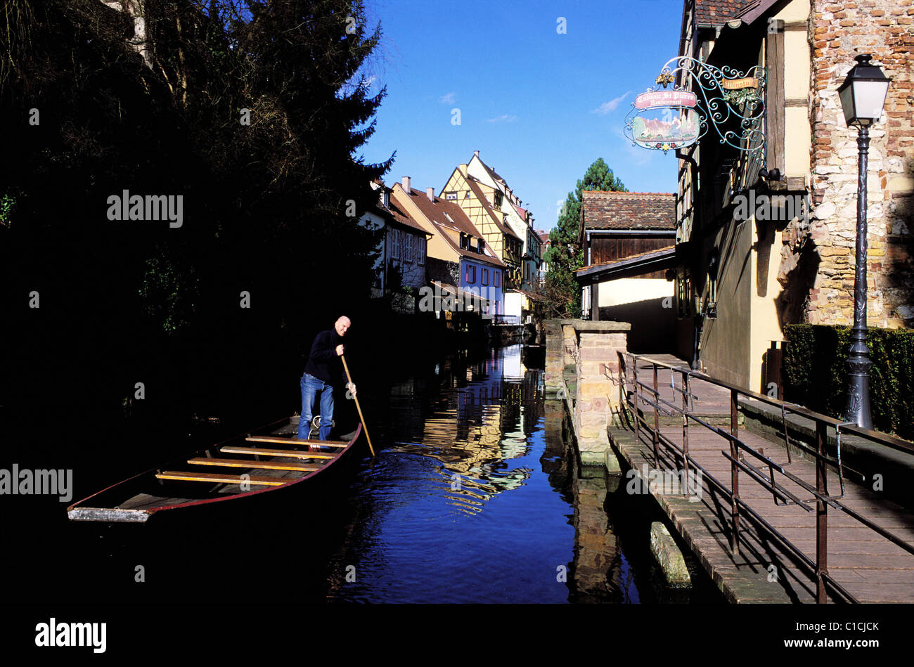 France, Haut Rhin, Colmar, exploring the little Venice on a boat Stock Photo