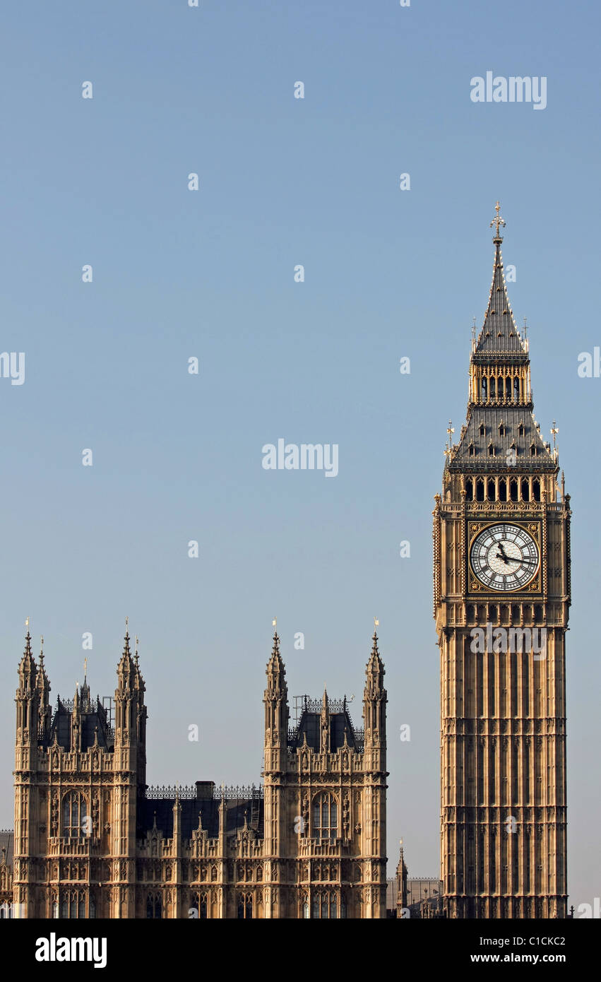 A view of part of The Houses of Parliament, including Big Ben Stock Photo
