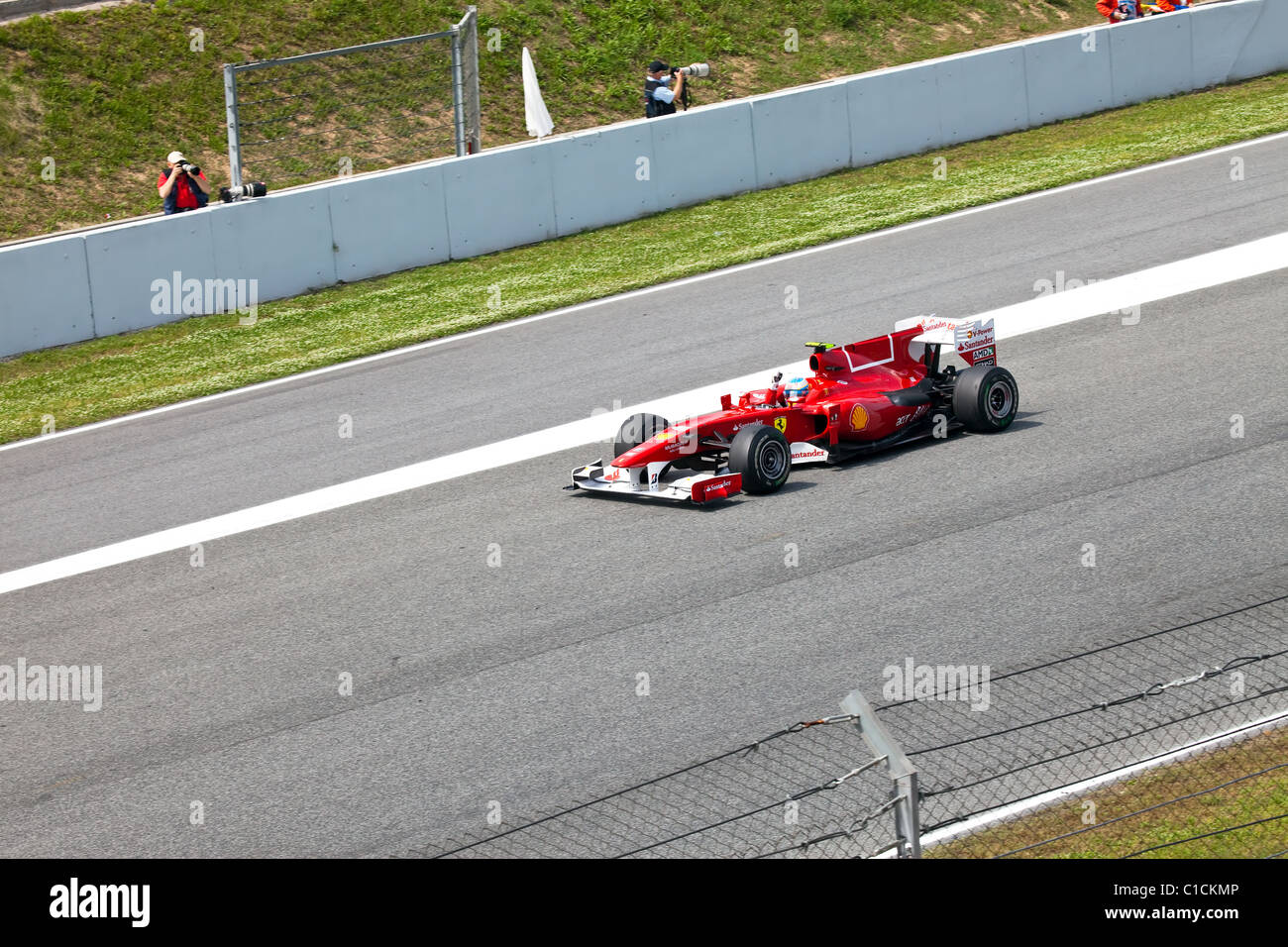 Racing cars on a  circuit during The Formula 1 Grand Prix at autodrome 'Catalunya Montmello' on May 9, 2010 in Barcelona Stock Photo