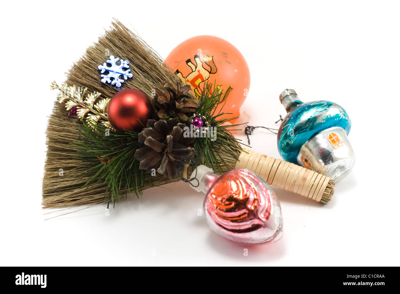 Cristmas, besom, embellishment for ated insulated on white background Stock Photo