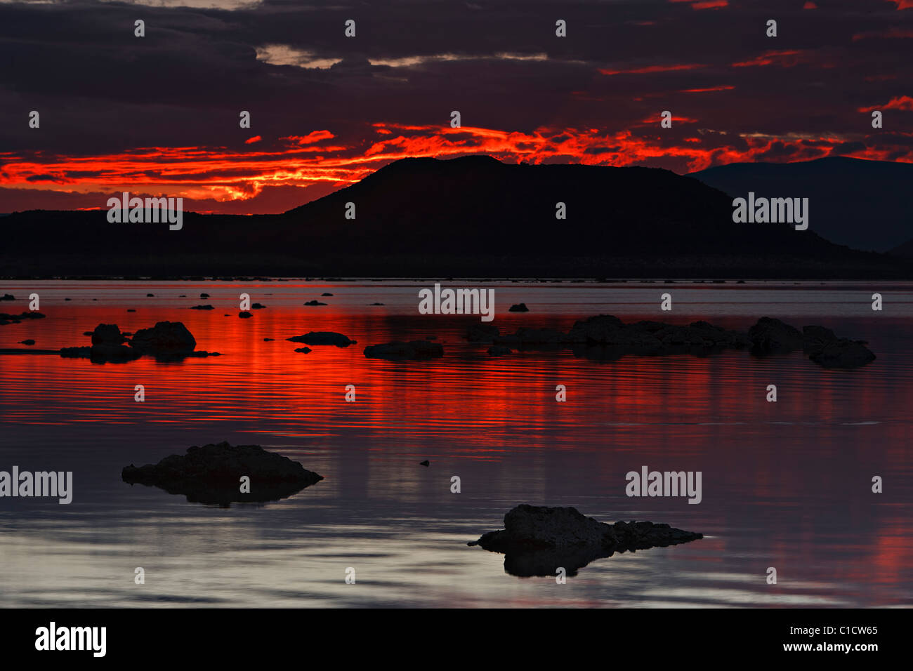 Vibrant dawn sky, Mono Lake, California, USA. Stock Photo