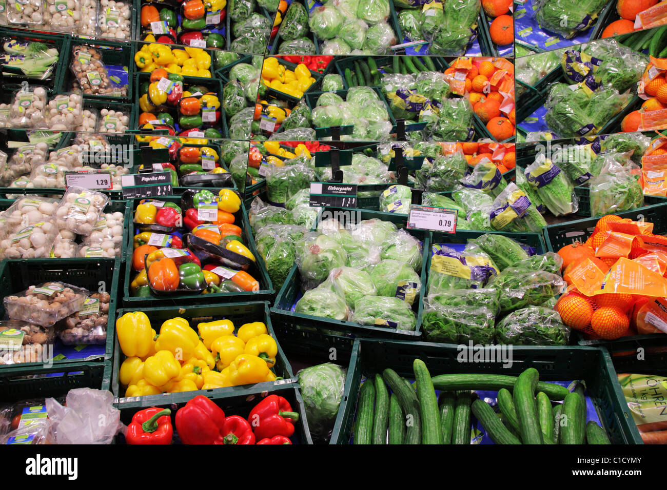 vegetable and fruit shelf  in a supermarket Stock Photo