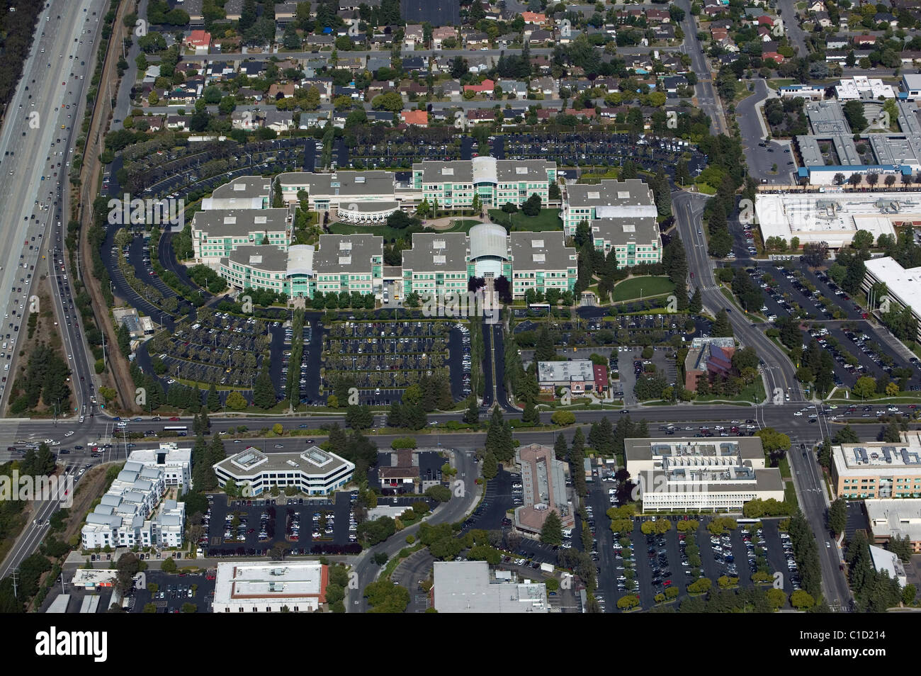 aerial view above Apple Inc headquarters Cupertino California Stock Photo