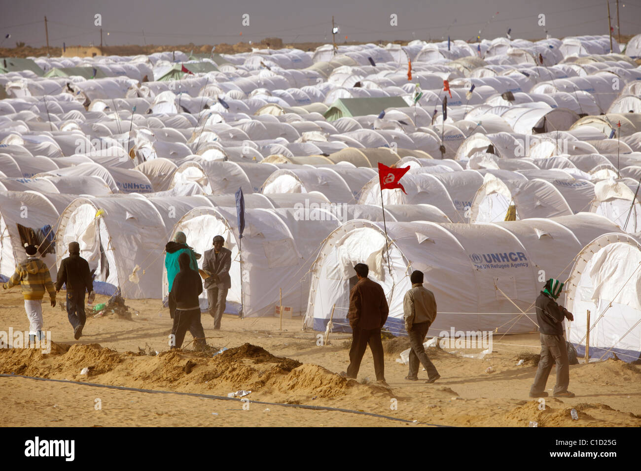 Tent camp in the Shousha refugee camp, Ben Gardane, Tunisia Stock Photo