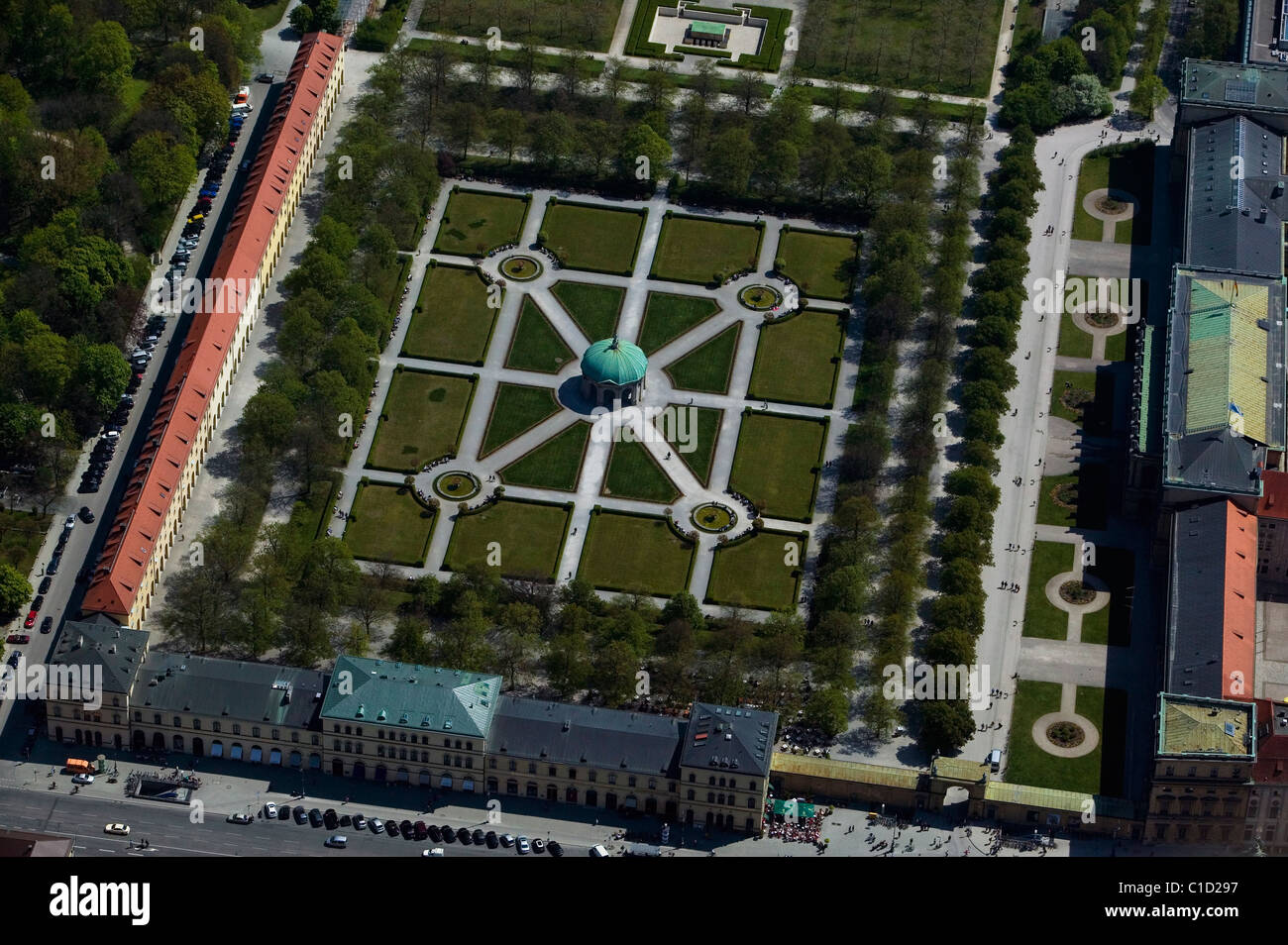 aerial view above Hofgarten Court Garden Munich Germany Stock Photo