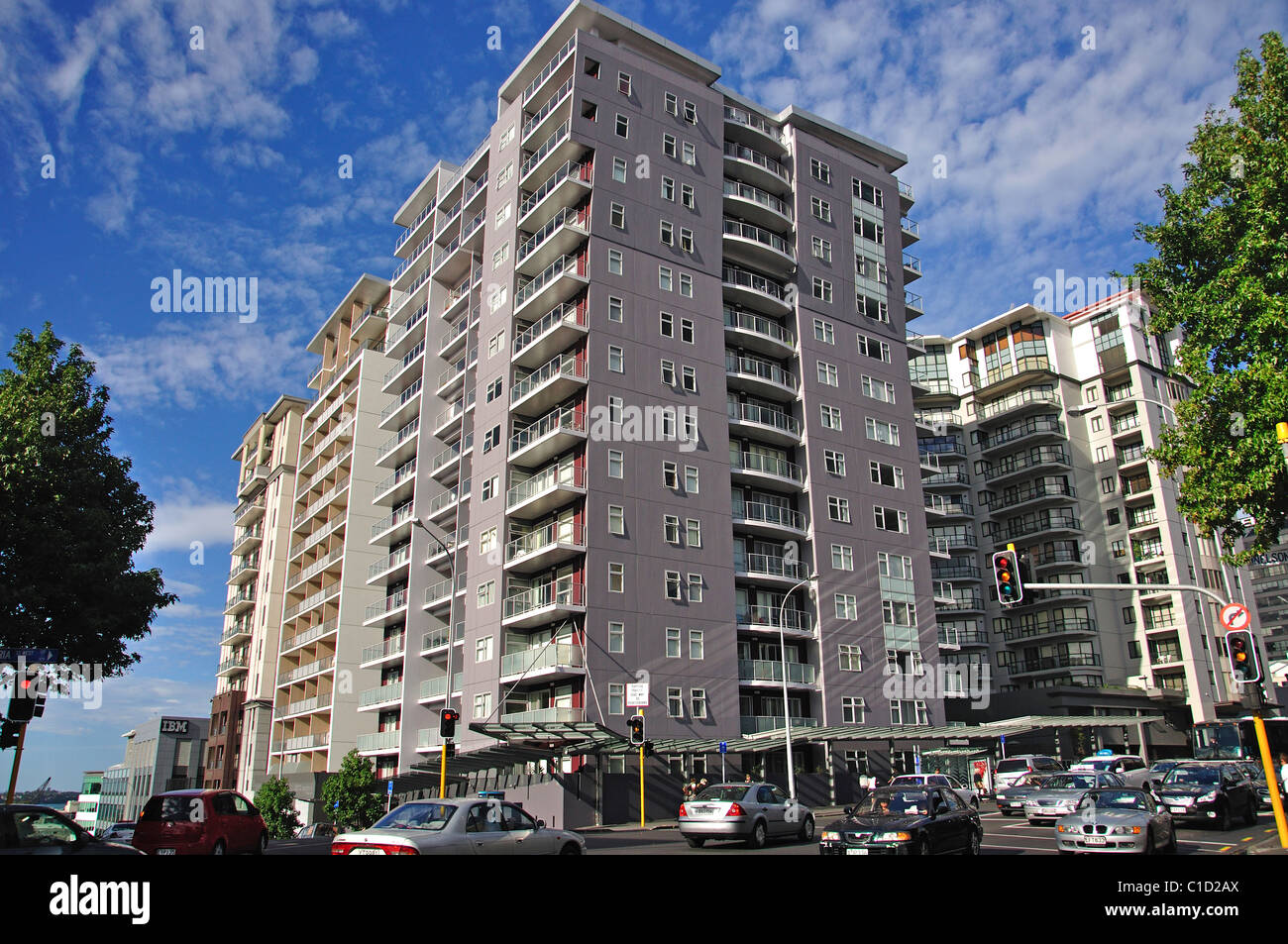 Alpha Apartment Building, Vogel Street, Central Business District, Auckland, Auckland Region, North Island, New Zealand Stock Photo