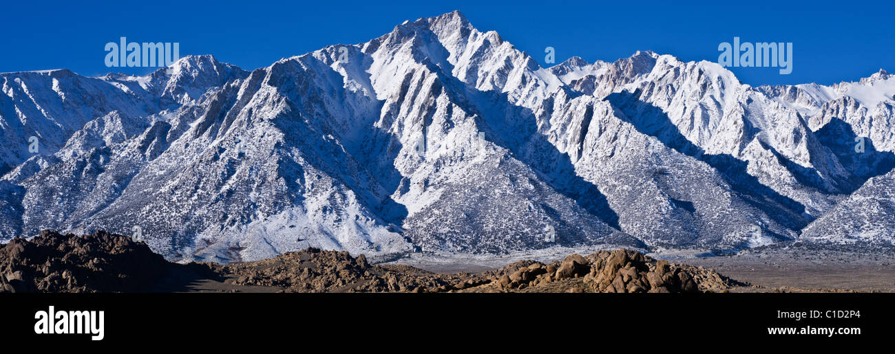 Lone Pine peak and Sierra Nevada mountains in winter, California Stock Photo