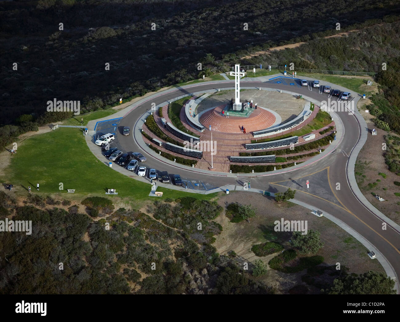 aerial view above Mount Soledad Easter Cross La Jolla California Stock Photo