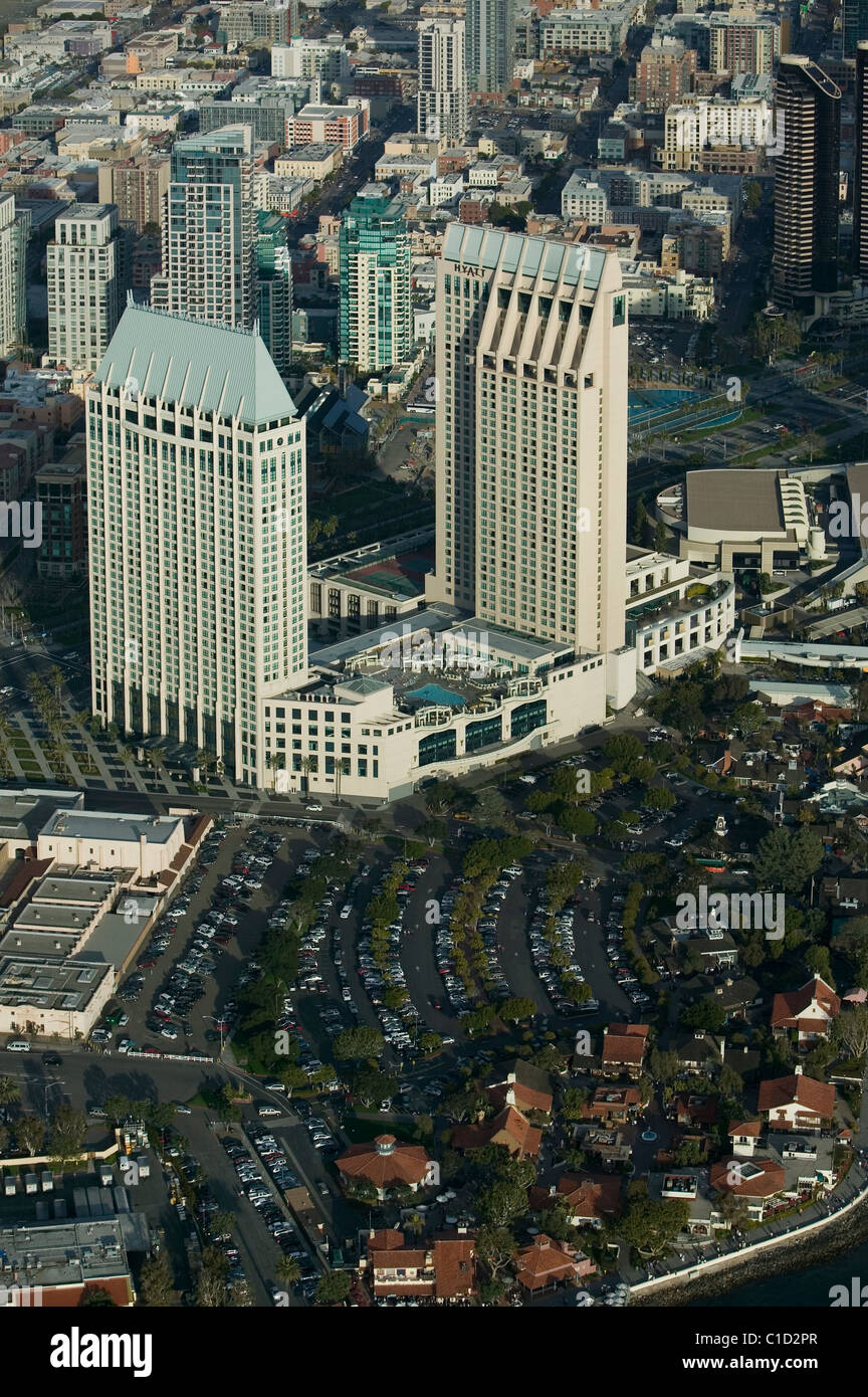 aerial view above Hotel Manchester Grand Hyatt San Diego California Stock Photo