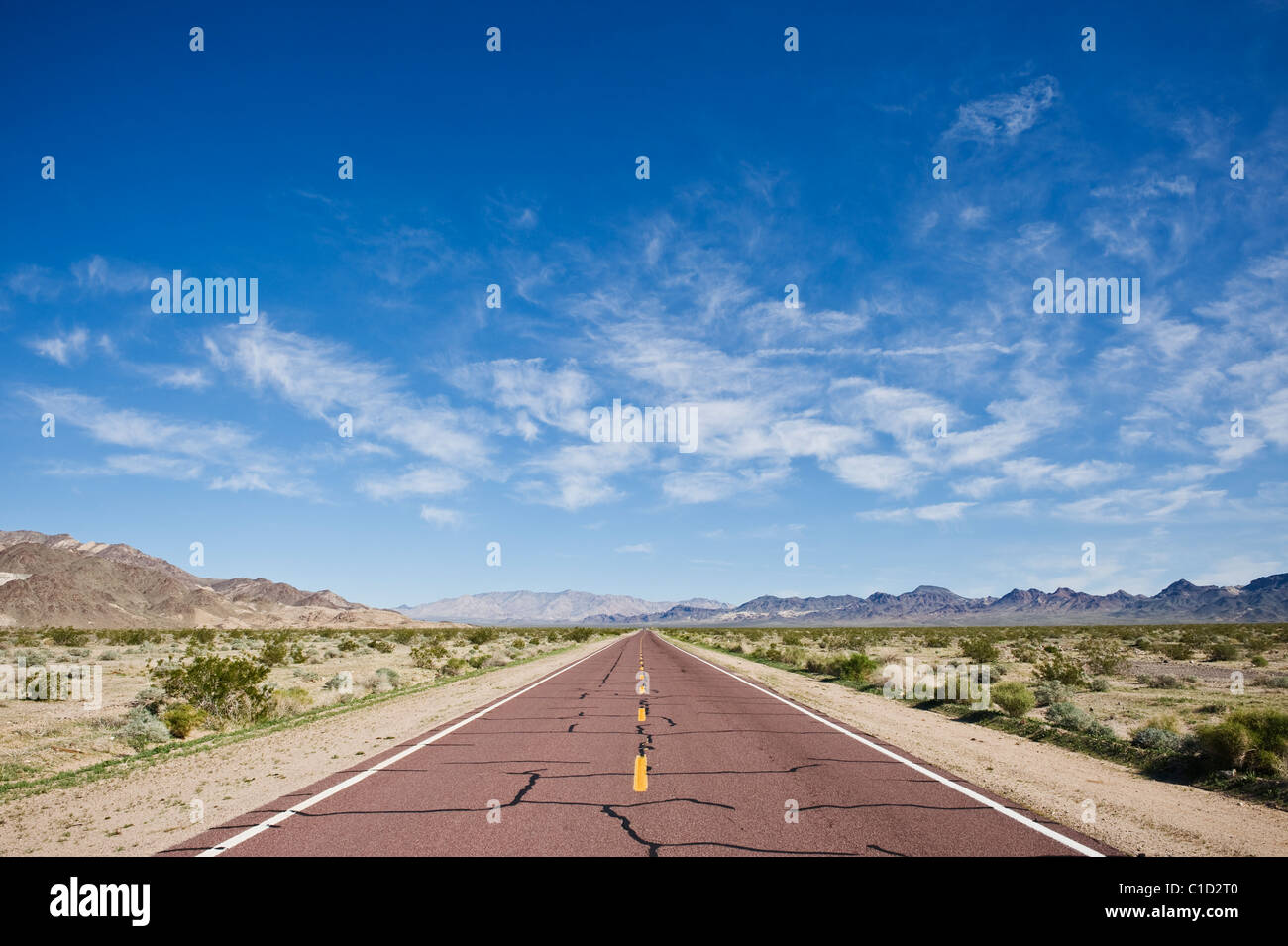 Kelbaker road through Mojave desert, near Amboy, California Stock Photo