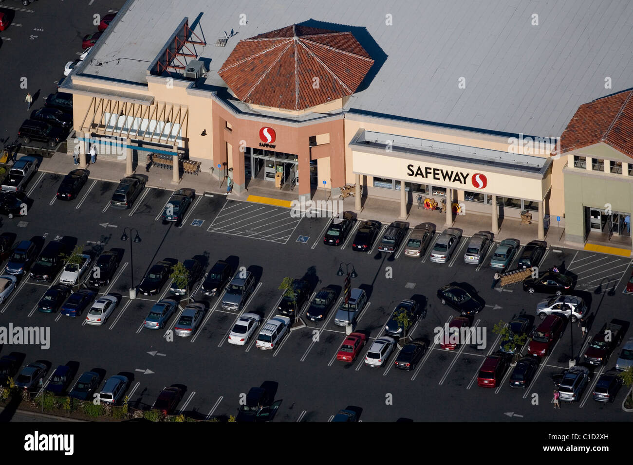 aerial view above Safeway supermarket Marin County California Stock Photo