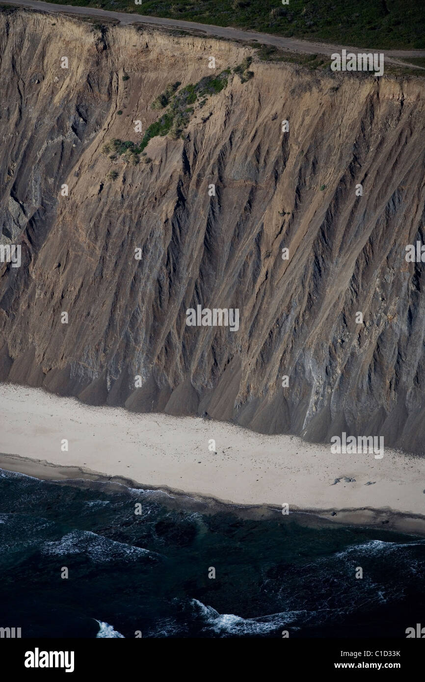 aerial view above eroding cliffs Pacific coast San Mateo California Stock Photo