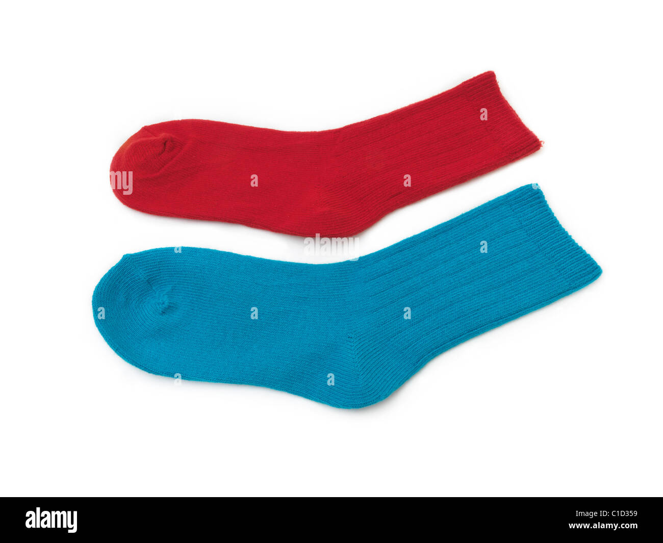 A Pair Of Children's Socks One Red and One Turquoise Stock Photo Alamy