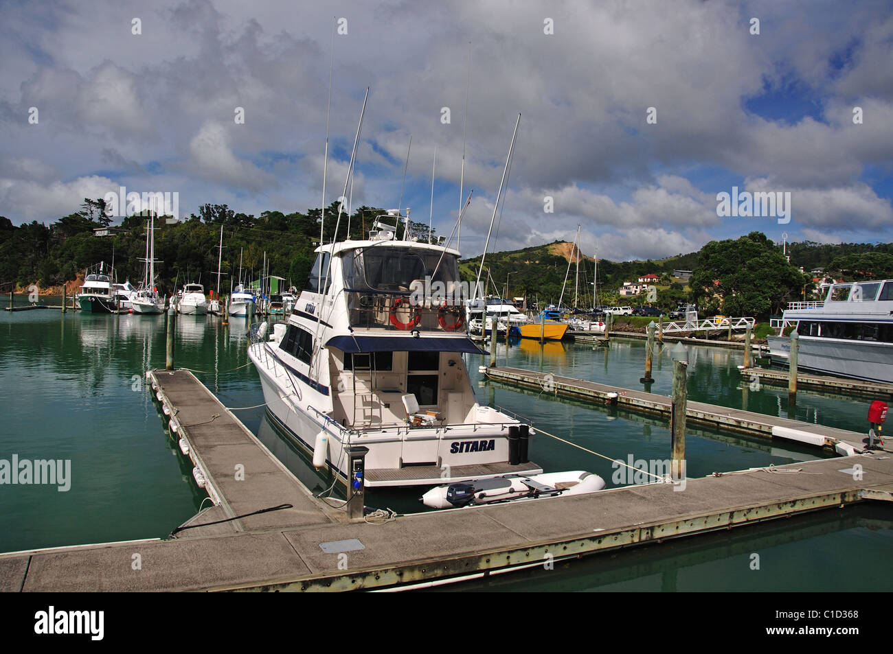 View of marina, Tutukaka, Tutukaka Coast, Northland Region, North Island, New Zealand Stock Photo