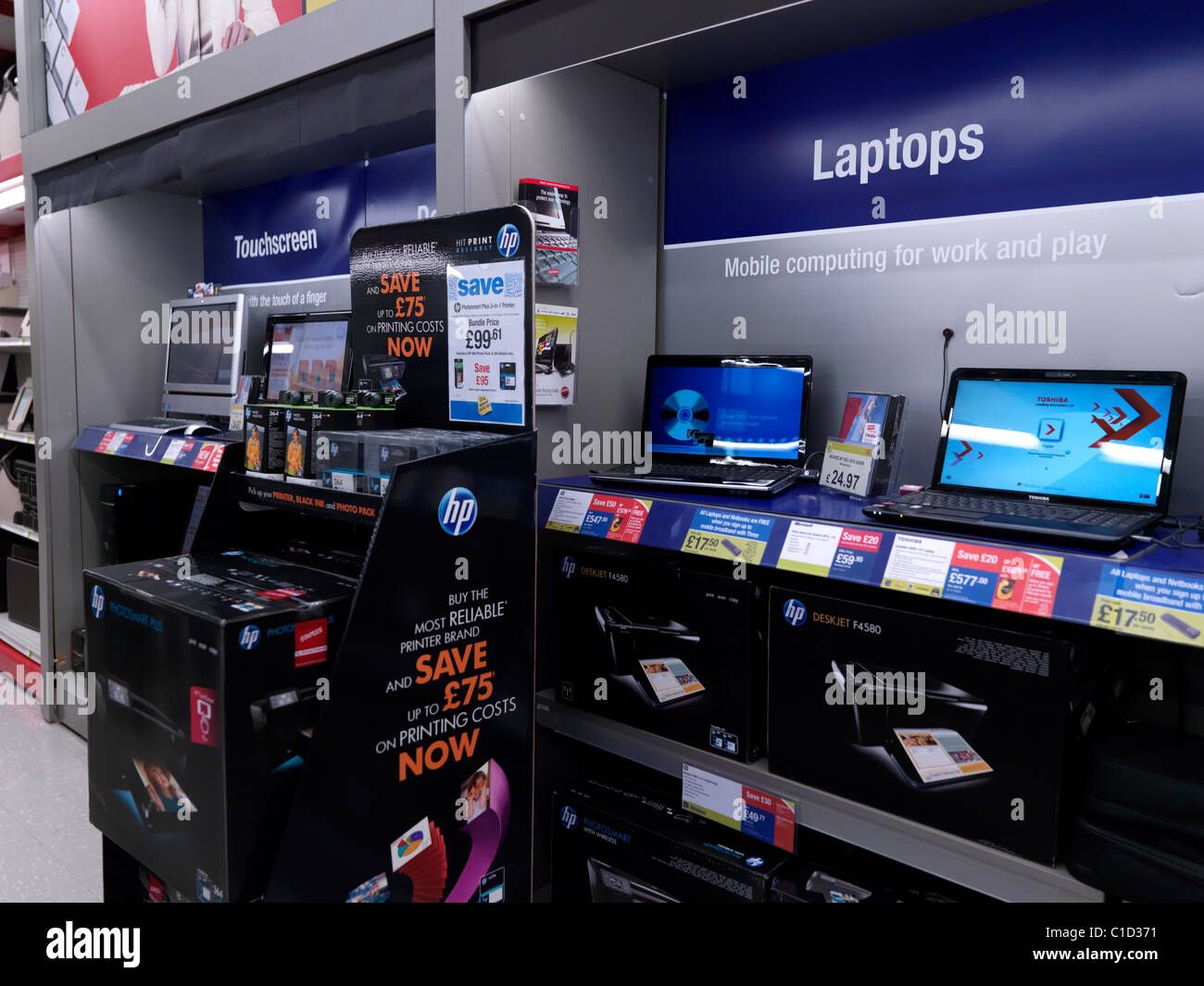 Laptops And Printers On Sale In Computer Shop England Stock Photo - Alamy