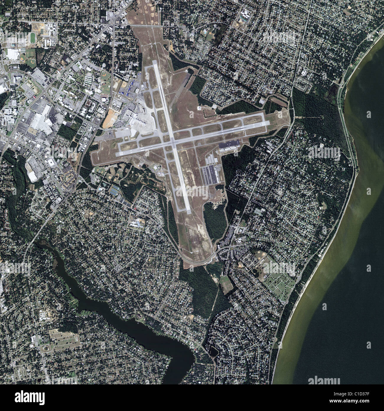 aerial view above Pensacola Gulf Coast Regional Airport Florida Stock