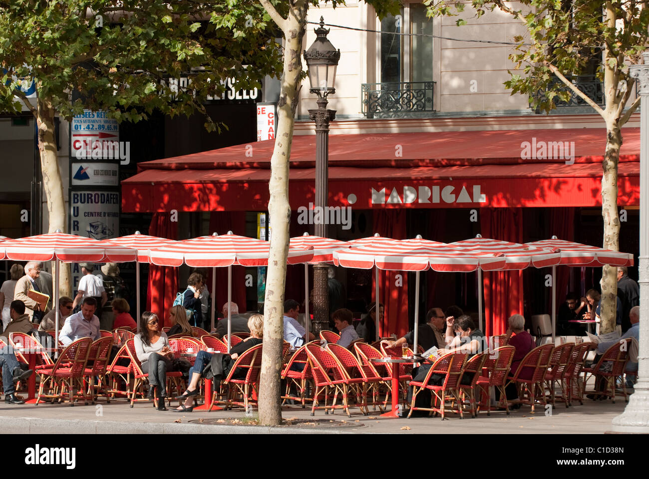 Le Madrigal cafe along the Champs Elysees in Paris Stock Photo