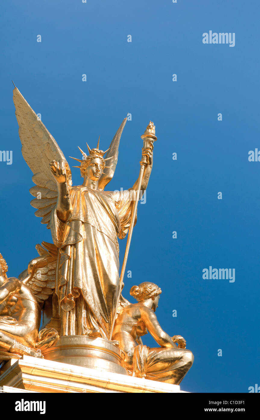 Detail of golden statue at the Opera Garnier, Paris, France Stock Photo