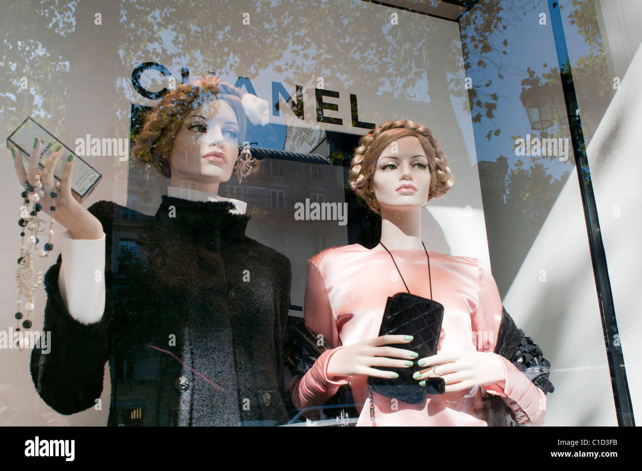 Chanel clothing store shopfront store window display in Paris, France  Stock Photo - Alamy