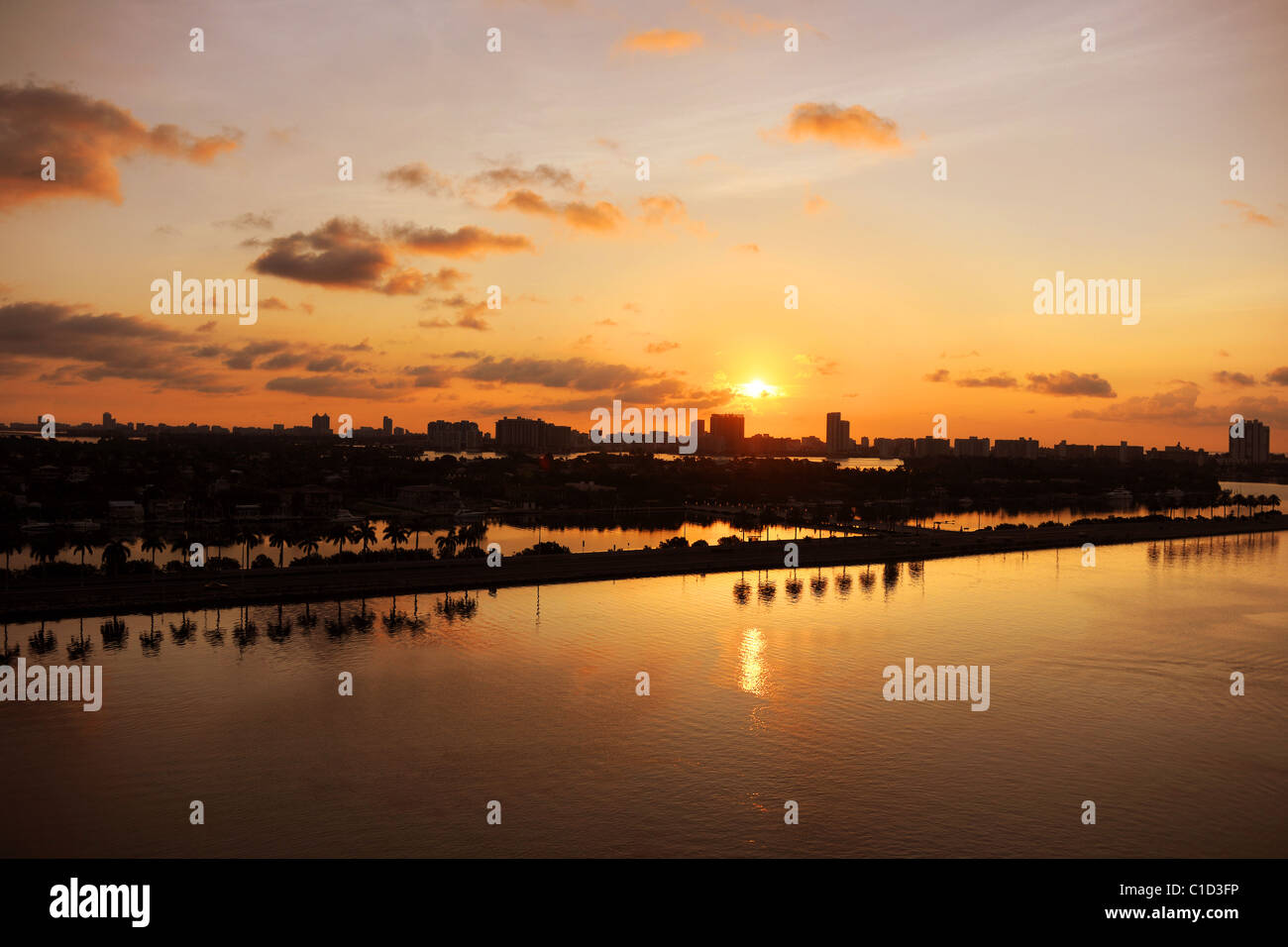 Miami at daybreak with view of canals Stock Photo