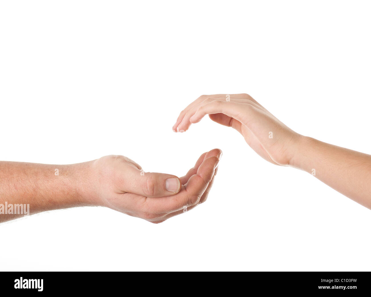 Helping hand, male hand takes young female hand Stock Photo - Alamy