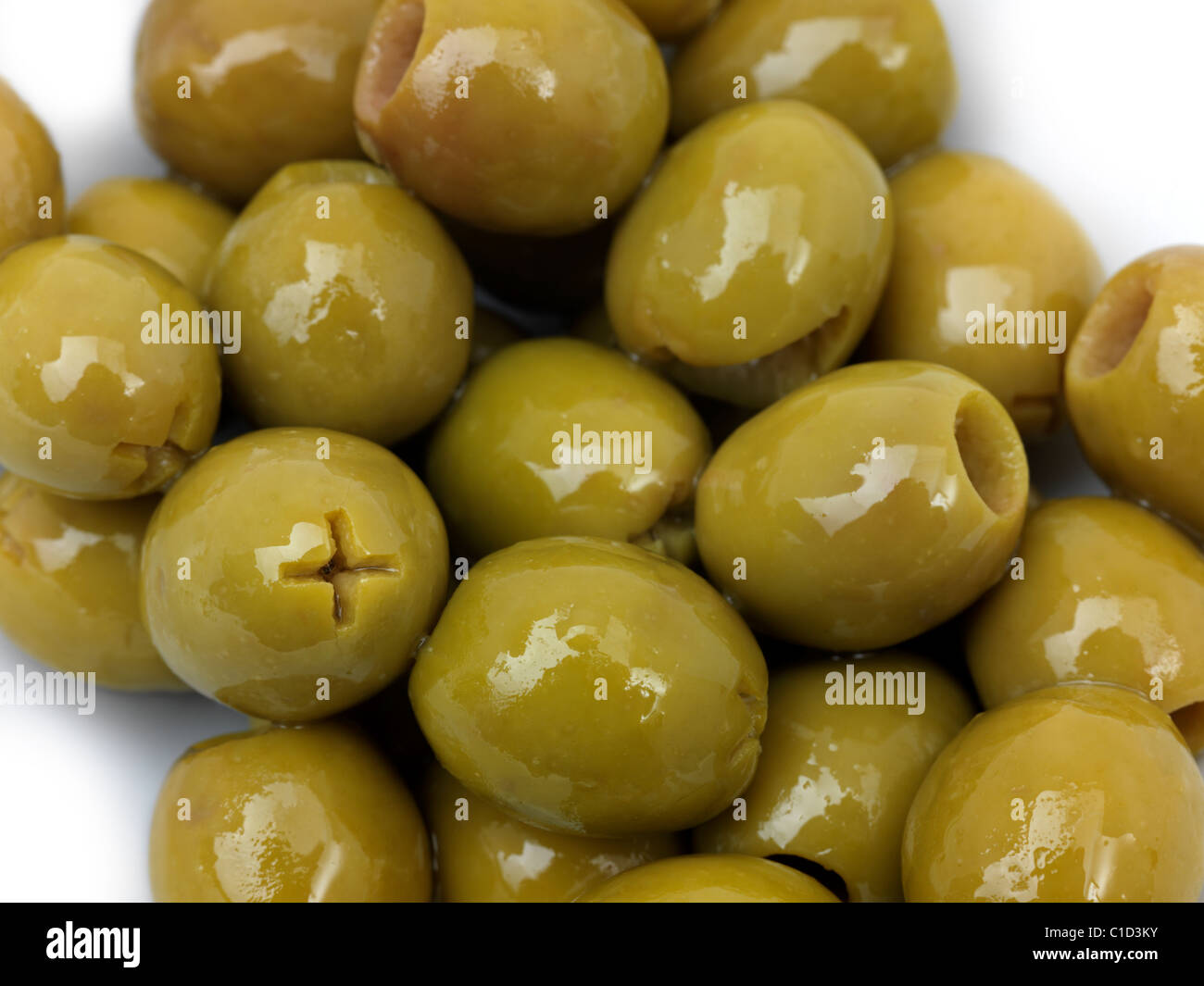 Green Pitted Olives In A Bowl Stock Photo Alamy
