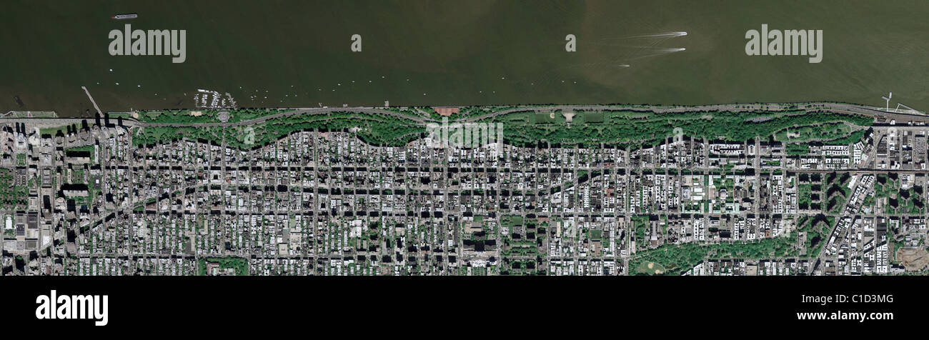 aerial map view above Riverside Park Hudson River upper west side Manhattan New York City Stock Photo