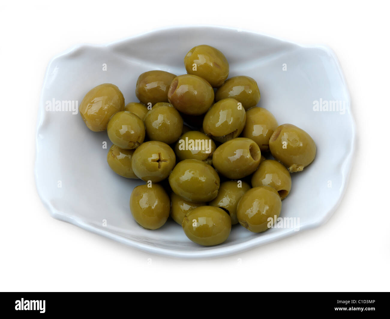 Green Pitted Olives In A Bowl Stock Photo Alamy