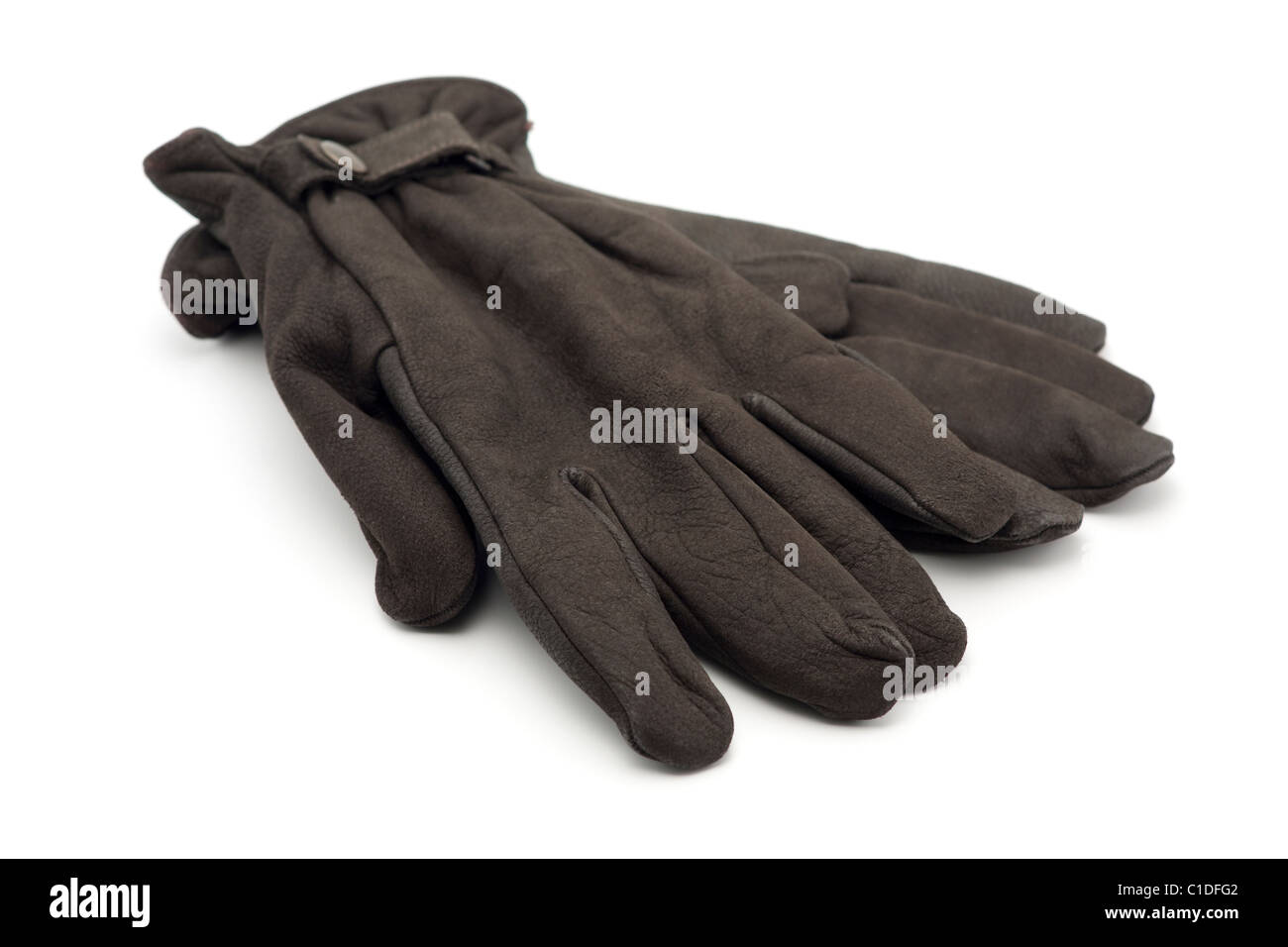 Putting black short leather gloves pic