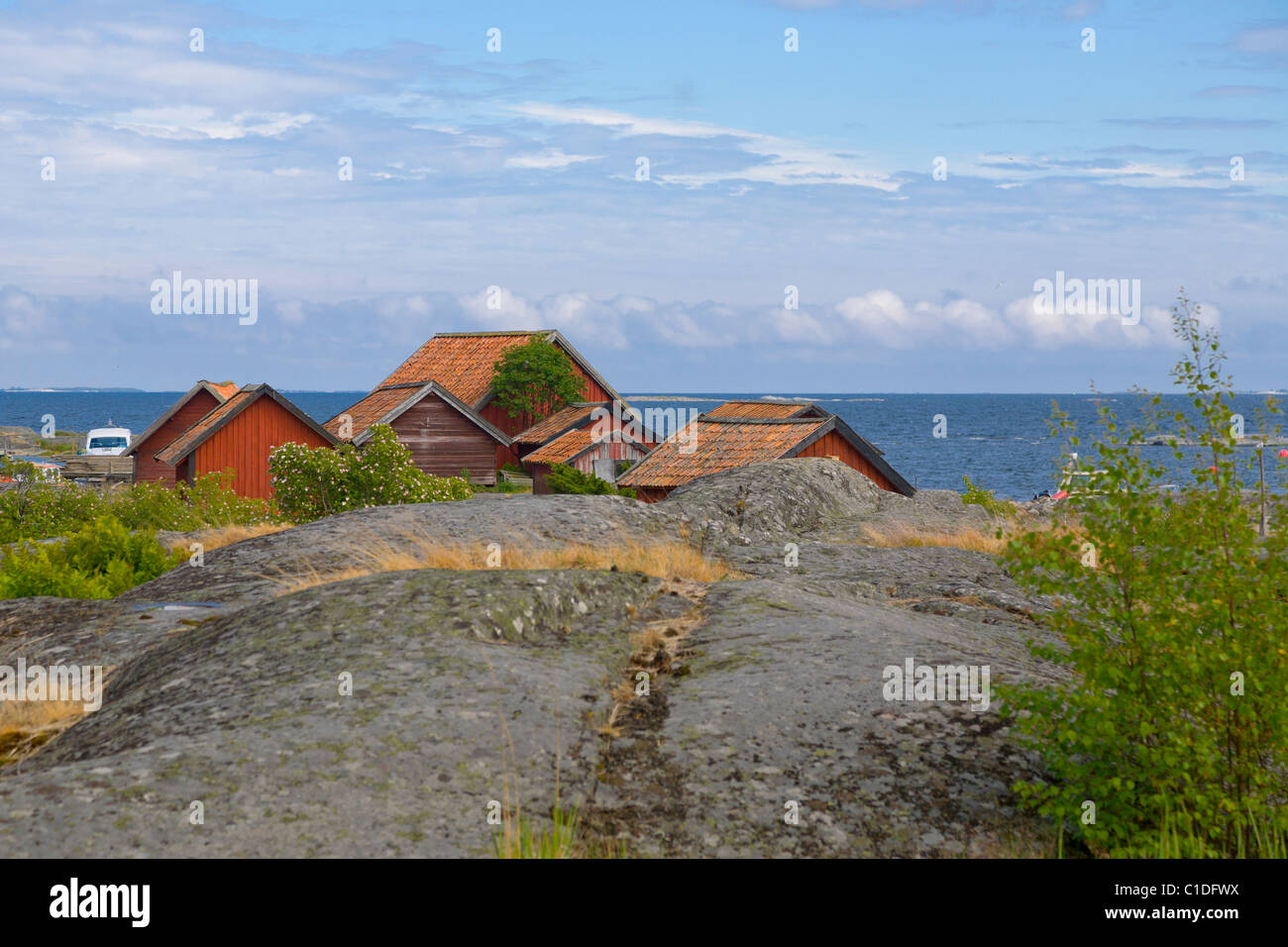 Fisherman's huts on the island of Svartloga in the "Archipelago of Stockholm", Sweden. Stock Photo