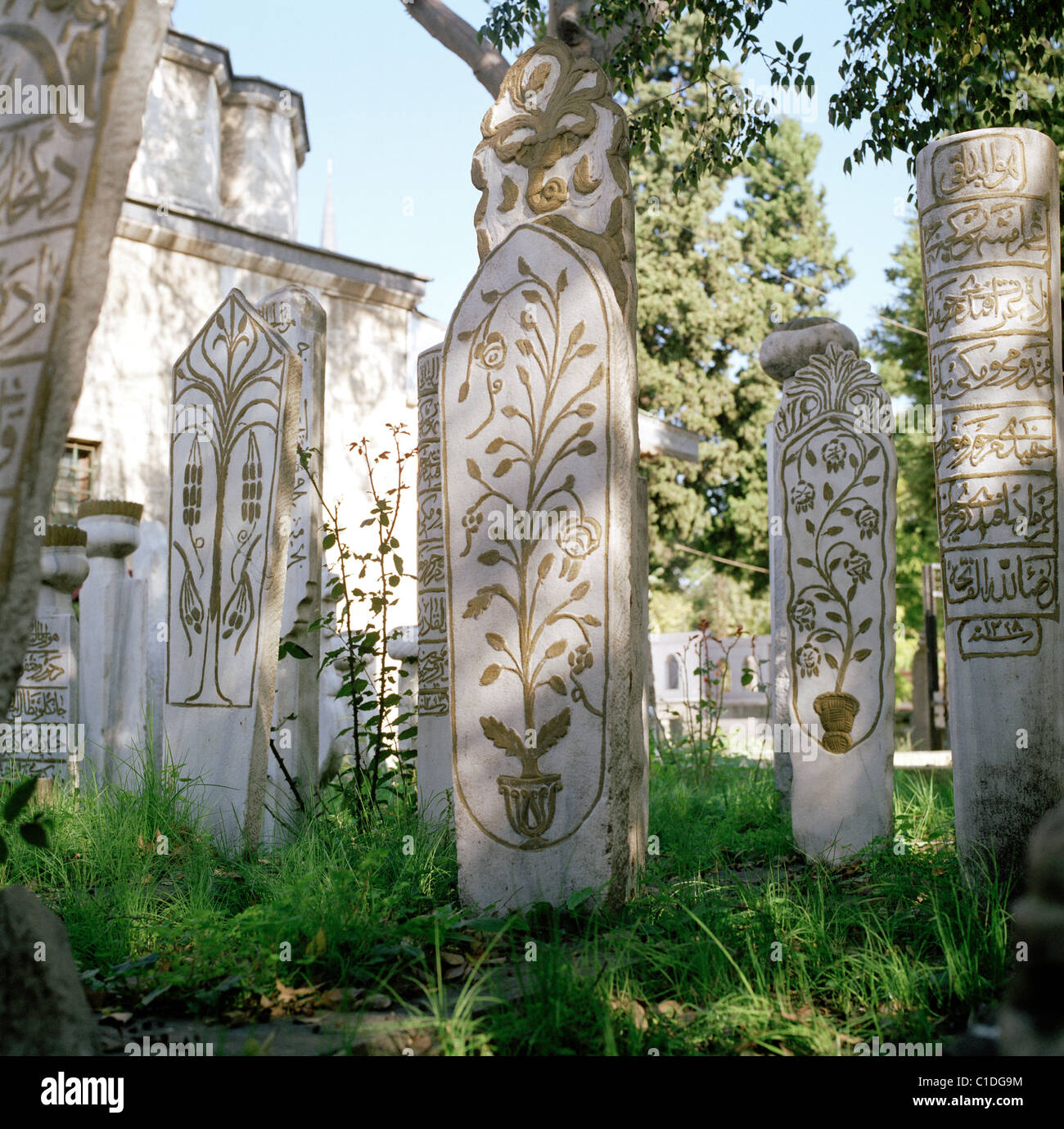 Muslim Islamic cemetery at Eyup Mosque at Golden Horn in Istanbul in